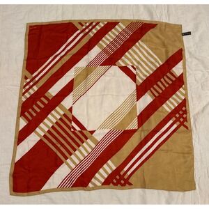 Echo Silk Scarf Red Gold White Geometric Striped Square 34x34 Vintage Style